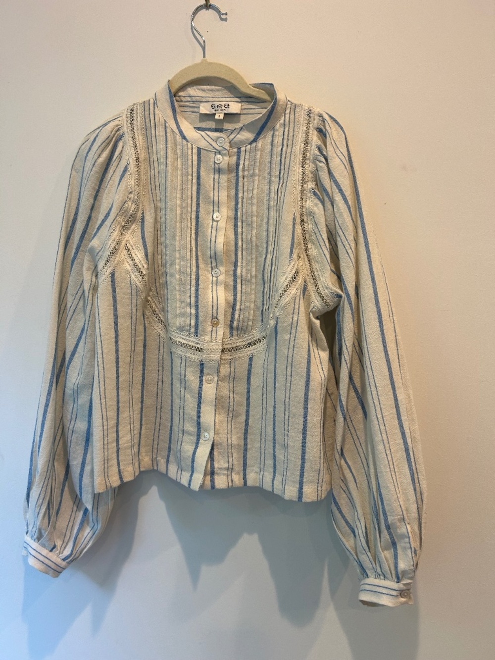 Sea NY blue and white striped shirt size small